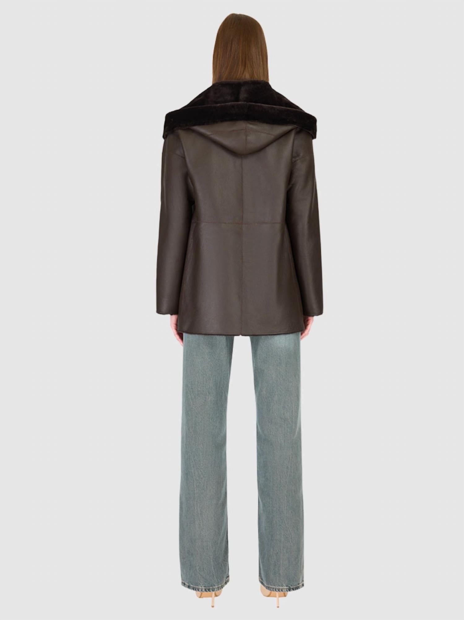 HiSO Cherez Reversible Shearling Jacket in chocolate silky - women's jacket - view 4