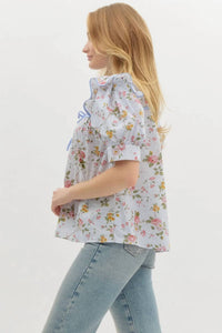 Entro - Garden Glow V-neck Tie Front Top