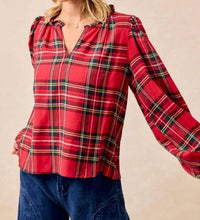Bibi - Christmas Plaid Balloon Sleeved Top
