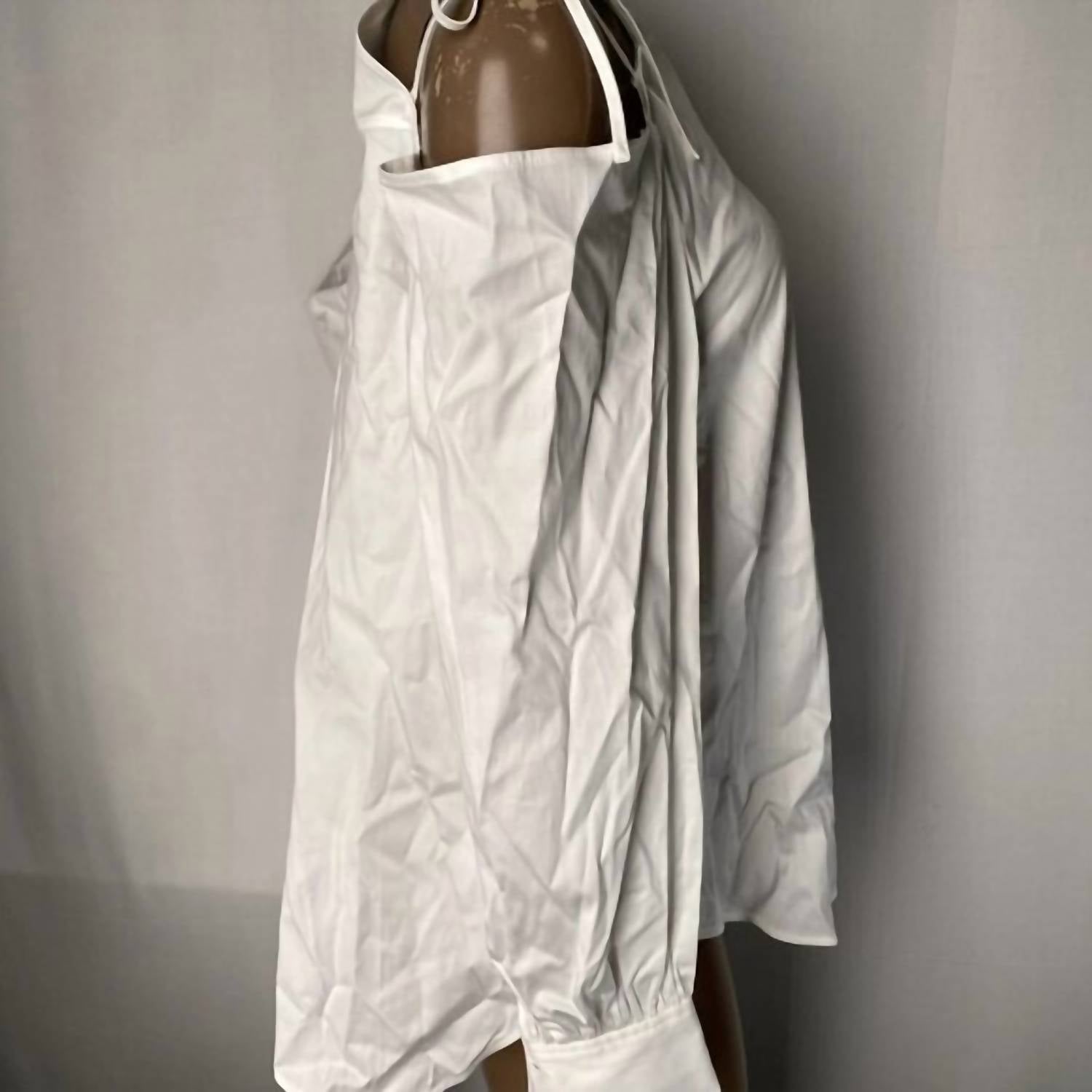 ADEAM Women’s Obi Cutout-shoulder Button-up Top in white - women's blouse - detail view