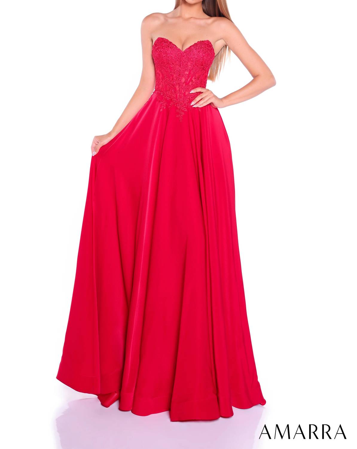 AMARRA Women's Sweetheart Neckline Prom Dress in red - women's dress