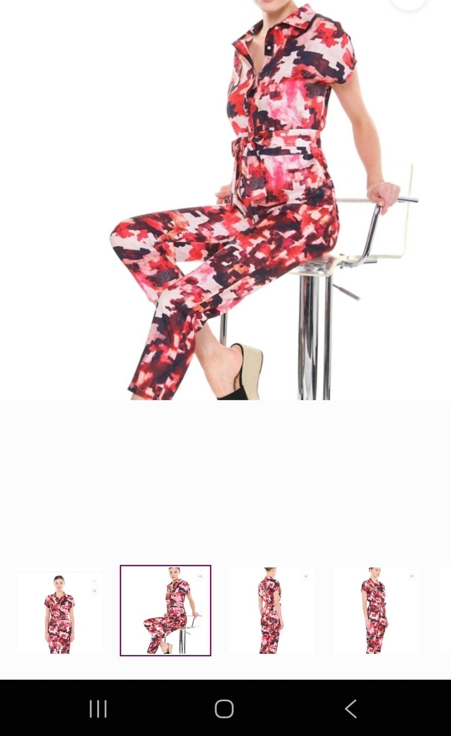 BEULAHSTYLE Front Button Down Printed Jumpsuit in red - women's pants