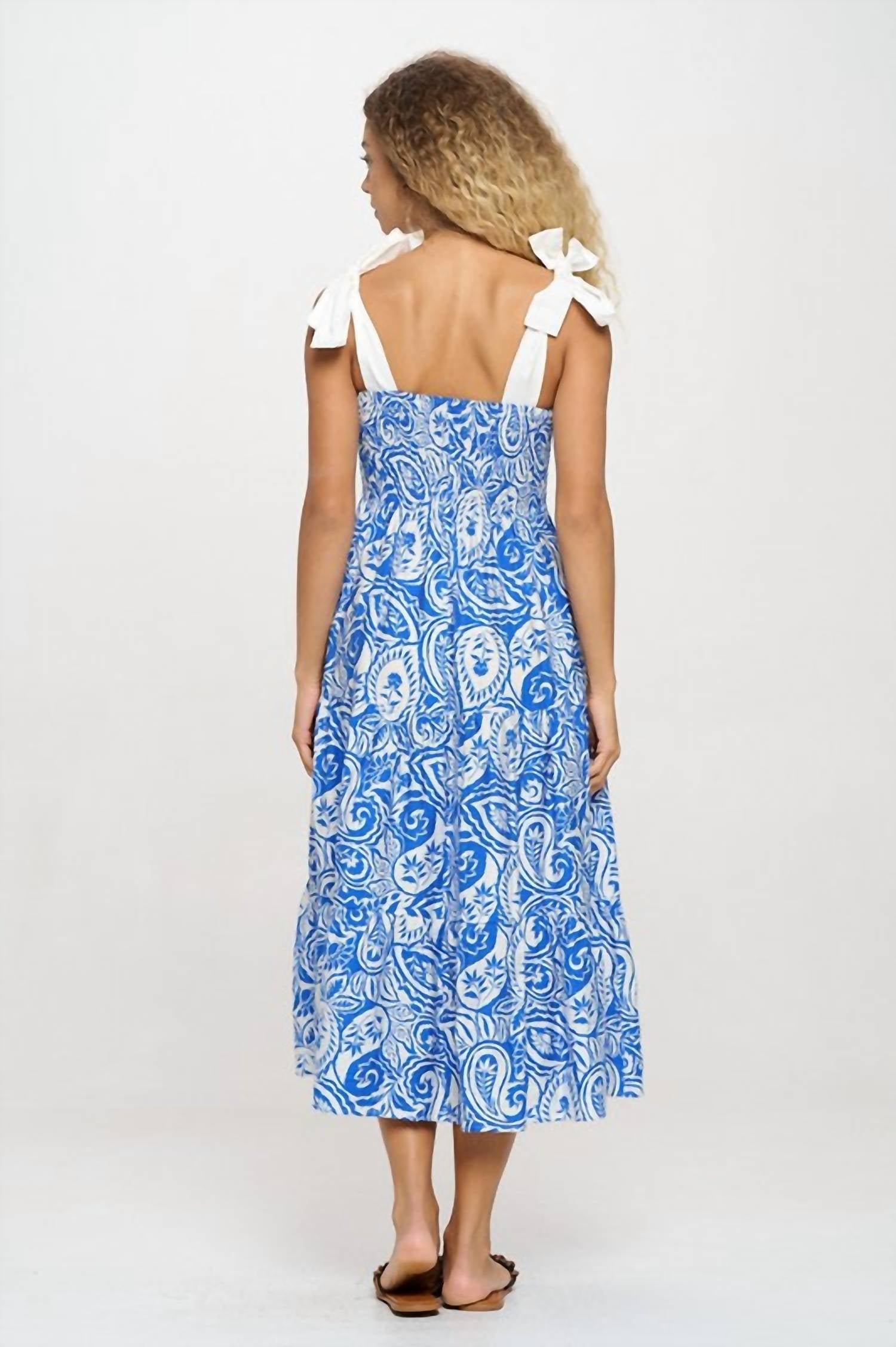 Meet Me In Santorini - Athena Paisley Tie Strap Midi Dress