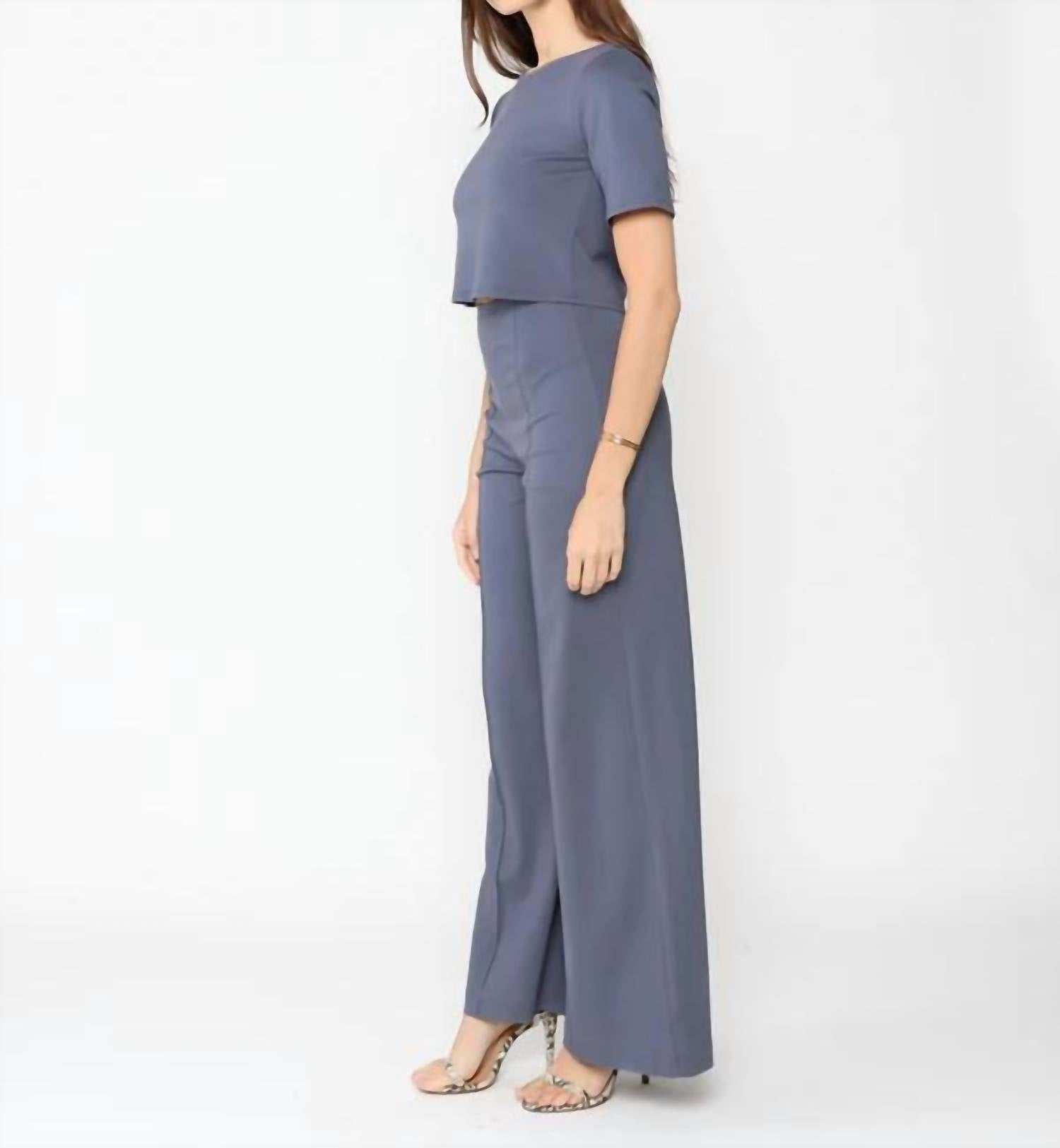 RIPLEY RADER Ponte Knit Wide Leg Pant in sea blue - women's pants - detail view
