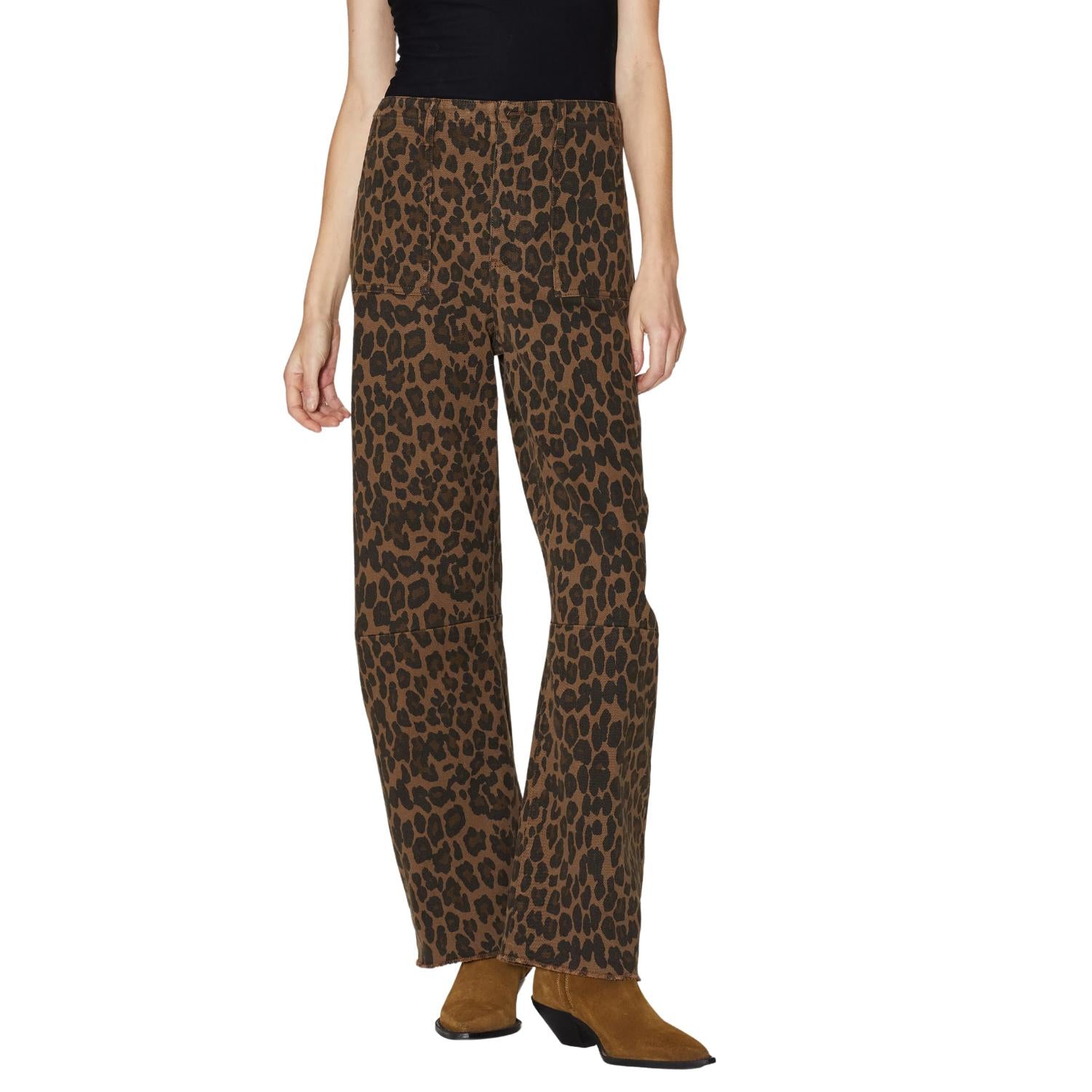 Le Jean Utility Soft Barrel Pant in dark leopard - women's jeans