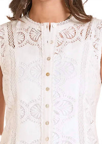 Rock & Roll Denim - Lace Front Button Cropped Sleeveless Tank