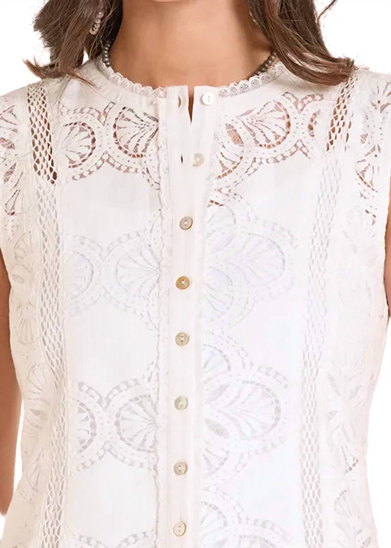Rock & Roll Denim - Lace Front Button Cropped Sleeveless Tank