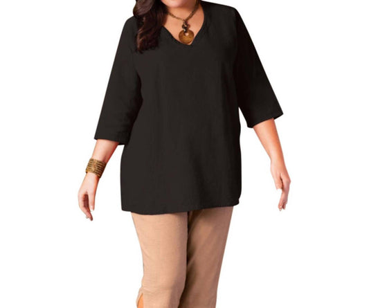 On The Plus Side - Crinkle Cotton Long Sleeve Tunic - Plus