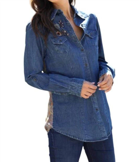 Nostalgia - Helene Embroidered Denim Shirt With Paisley Back