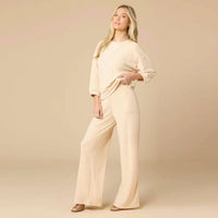 Softies - Terry Cropped Sleeve Crew Neck With Wide Leg Pant