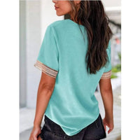 Aapparella - V-neck Lace Trim Short Sleeve Top
