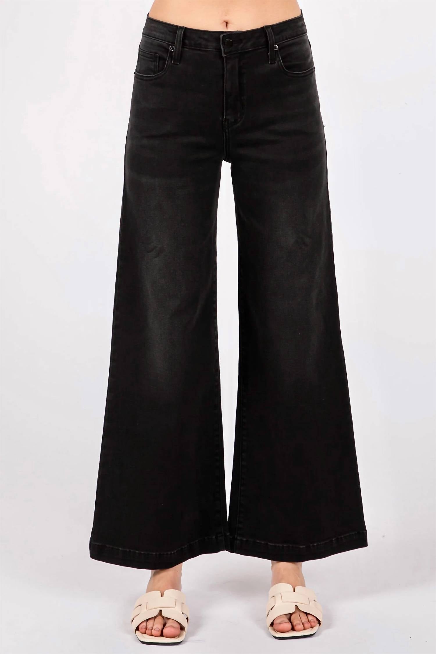 Letter to Juliet Sofia Wide Leg Culotte in washed black - women's jeans