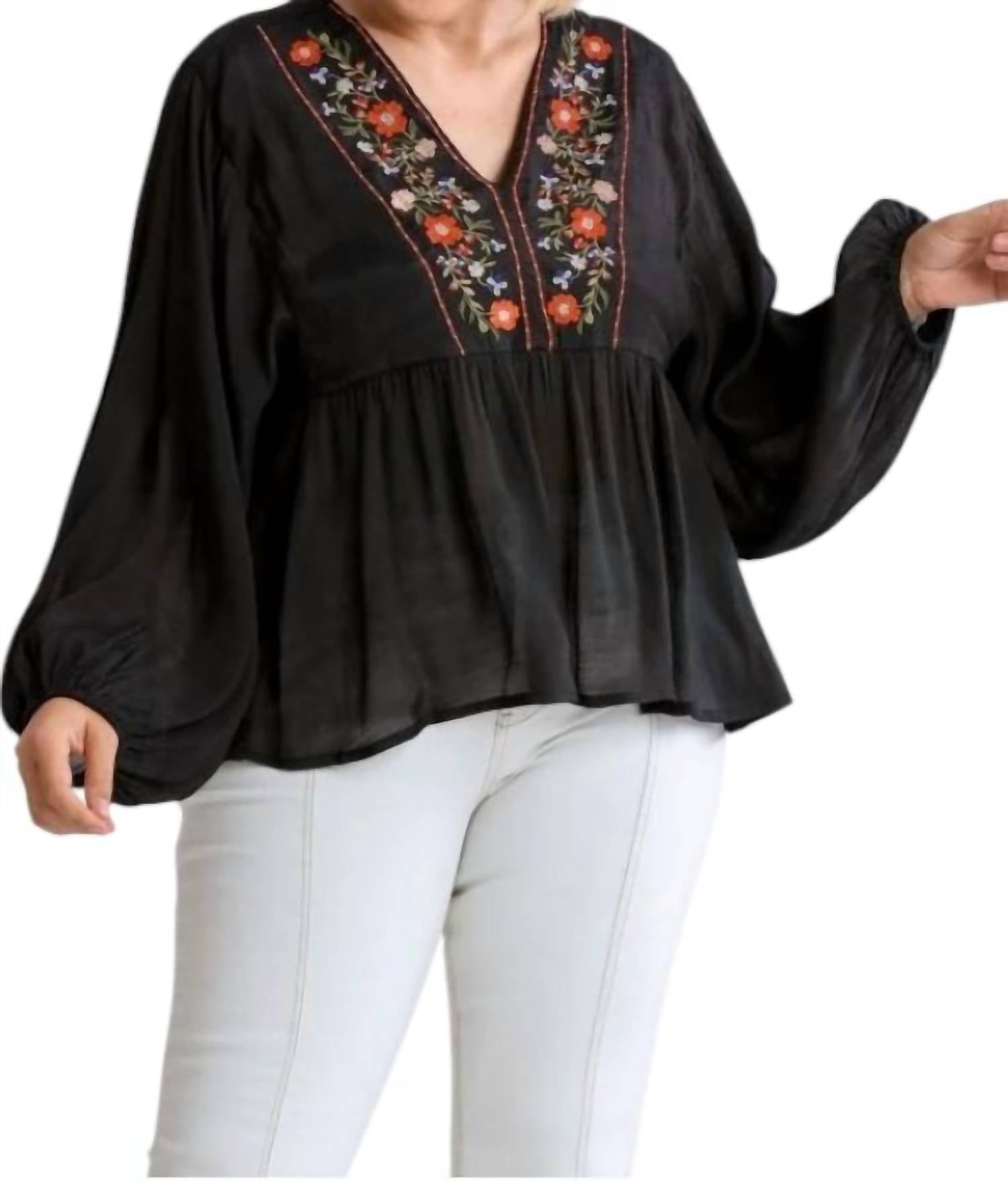 Umgee - Floral Embroidered Top - PLUS