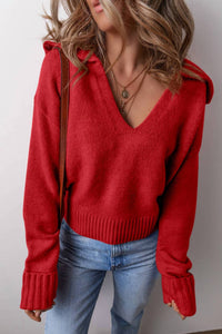 Little Daisy Closet Collared V Neck Sweater - women's sweater