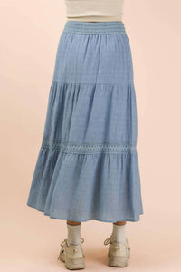 Very J - Tiered Layers Solid Woven Skirt With Lace Trim
