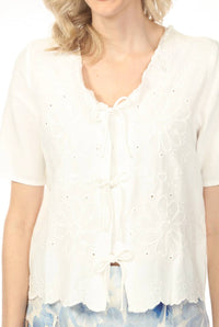 Charlie B - Embroidered Front Tie Cover-up Top