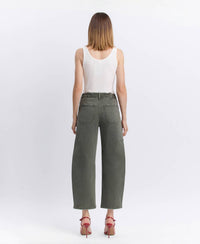 FLYING MONKEY High Rise Barrel Jeans in deep forest - women's jeans - detail view