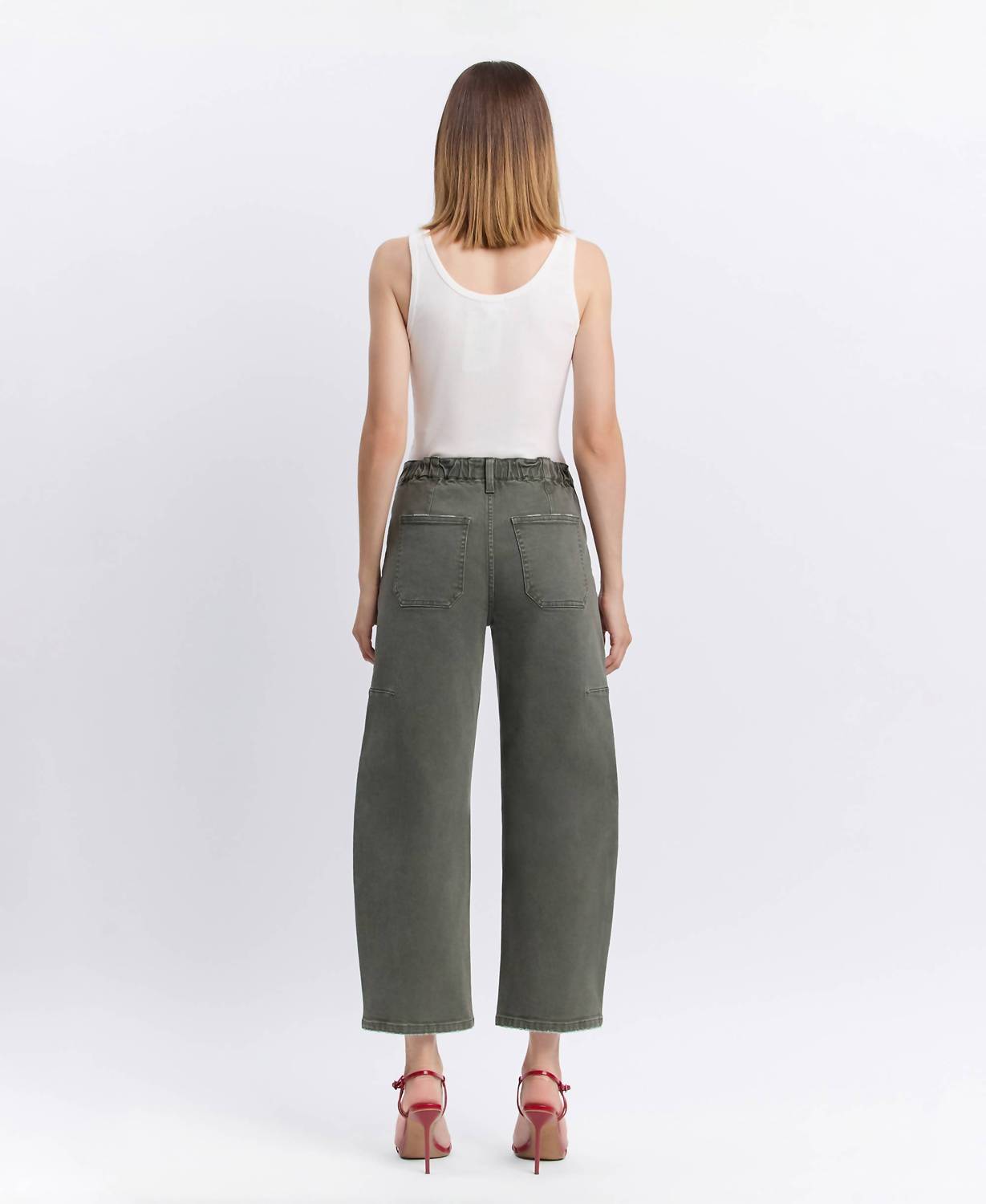 FLYING MONKEY High Rise Barrel Jeans in deep forest - women's jeans - detail view