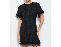 Ina Fashion - Beaded Fringe Tweed Mini Dress