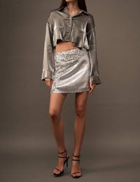 Promesa - COLORBLOCK SEQUINS HIGH WAIST MINI SKIRT