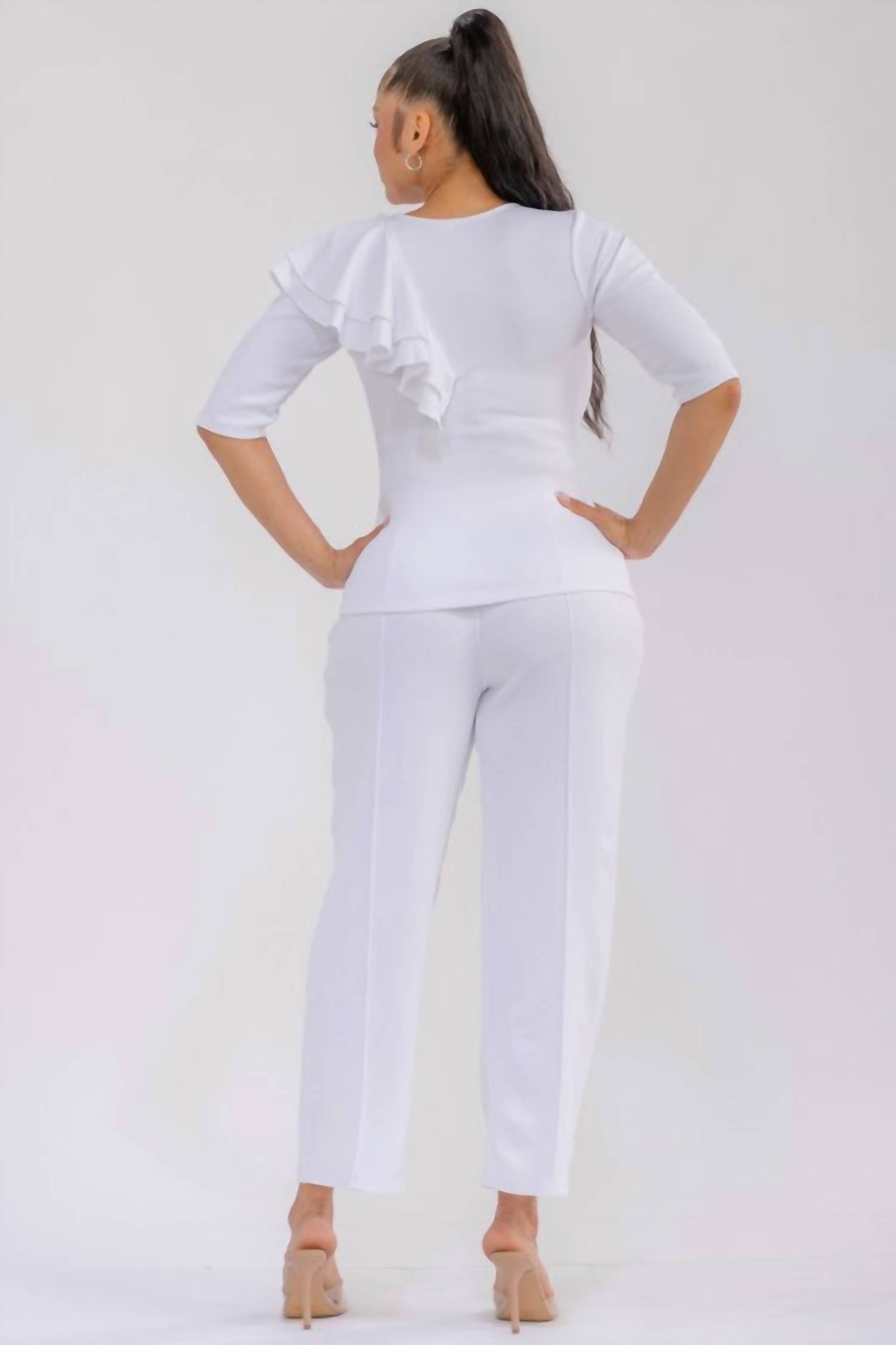 Karen T Design Pull-on Wide Leg Pants in white - women's pants - detail view