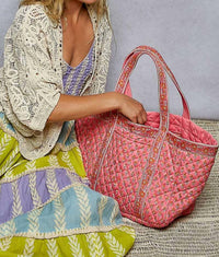 Pol - Bohemian Roomy Fit Floral Print Woven Tote Bag