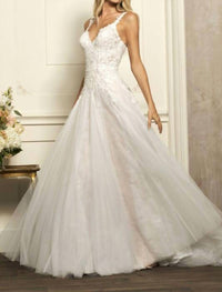 Sherri Hill Lace Bodice Multi Strap Wedding Dress in ivory nude - women's dress - alternate view
