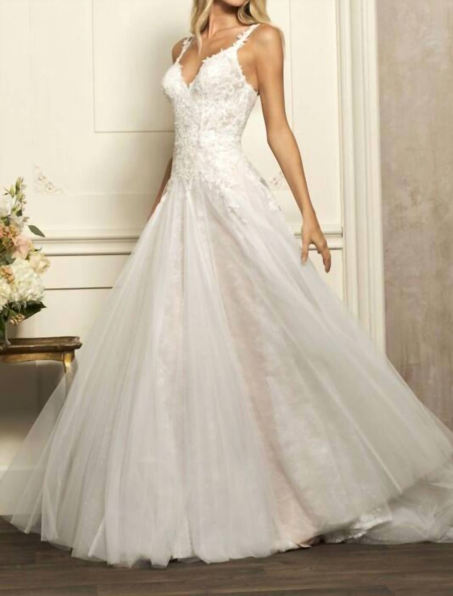 Sherri Hill Lace Bodice Multi Strap Wedding Dress in ivory nude - women's dress - alternate view