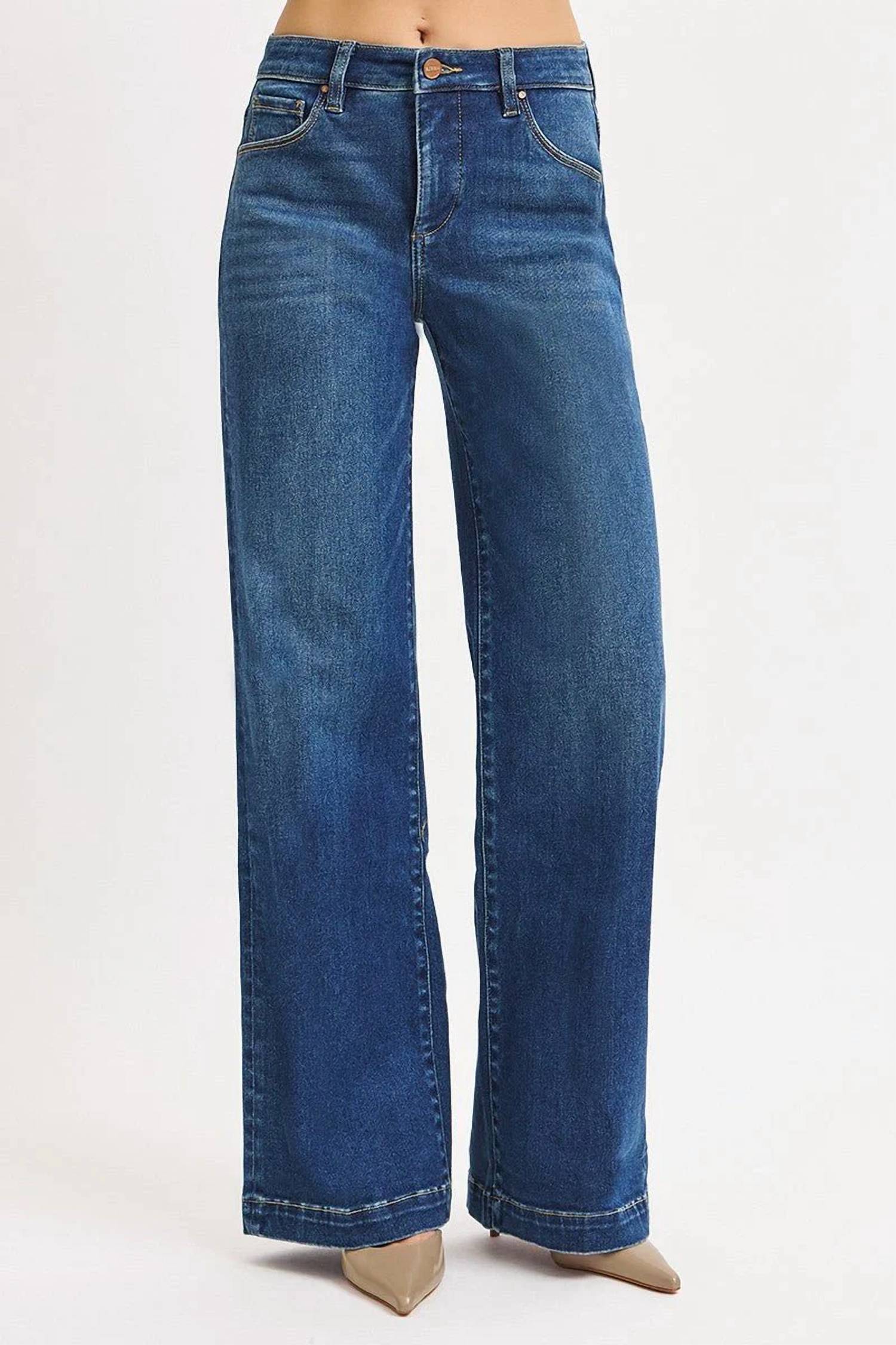 Risen - Mid-rise Wide Iron Press Line Detail Western Jeans