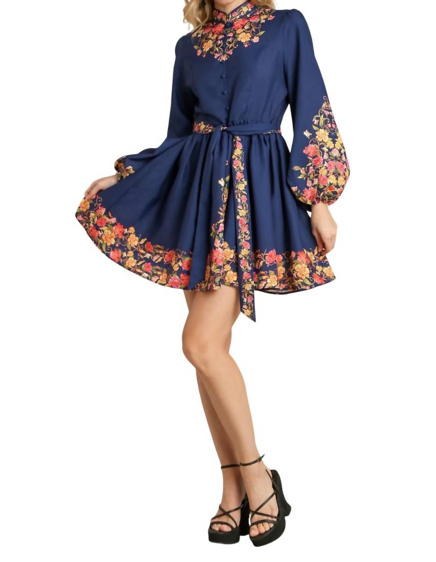Umgee - Mandarin Collar Floral Dress