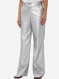 ESQUALO Trouser Wide Leg Vegan Leather Pant in silver - women's pants