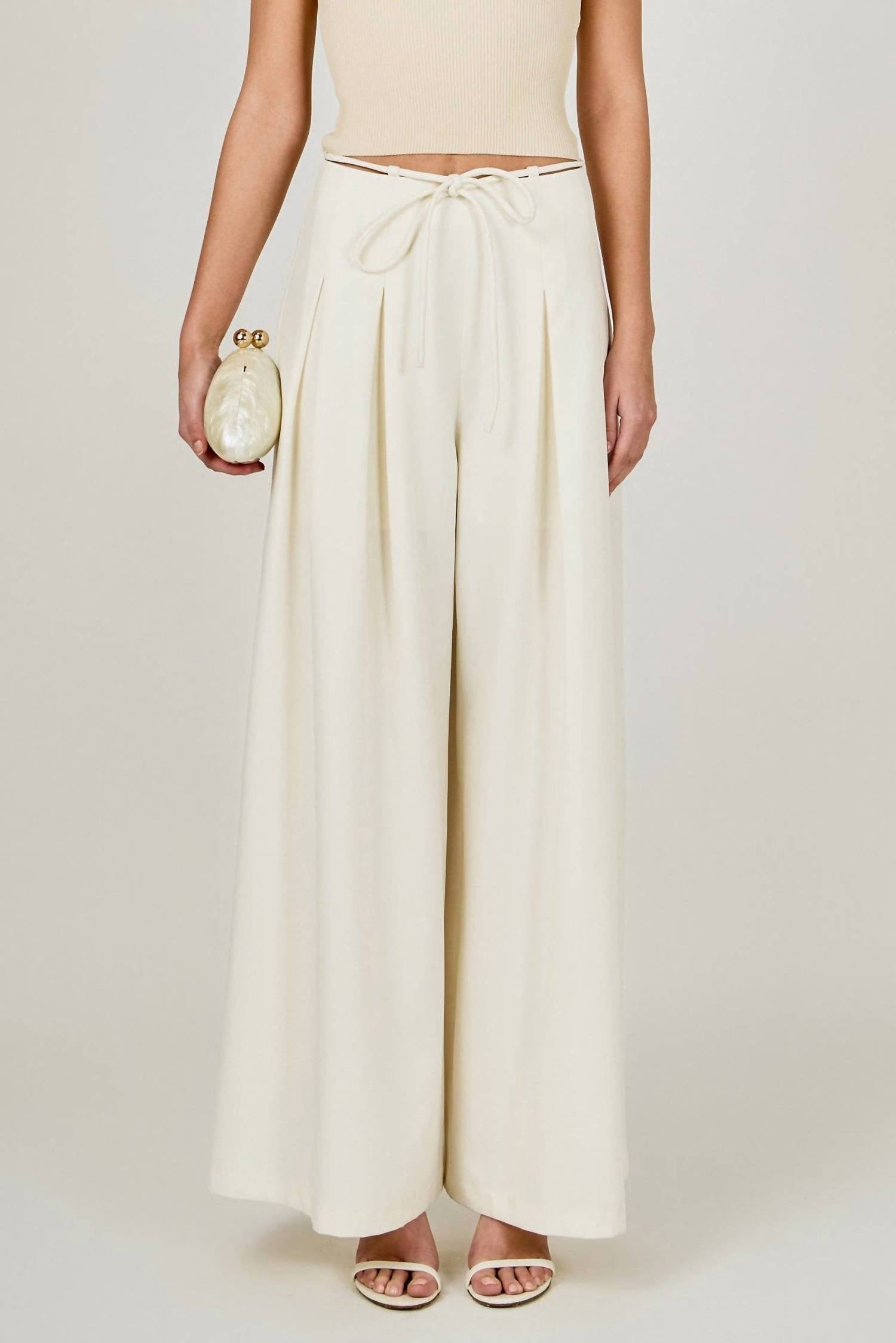 endless rose Waist Tape With High Waist Long Pant in cream - women's pants
