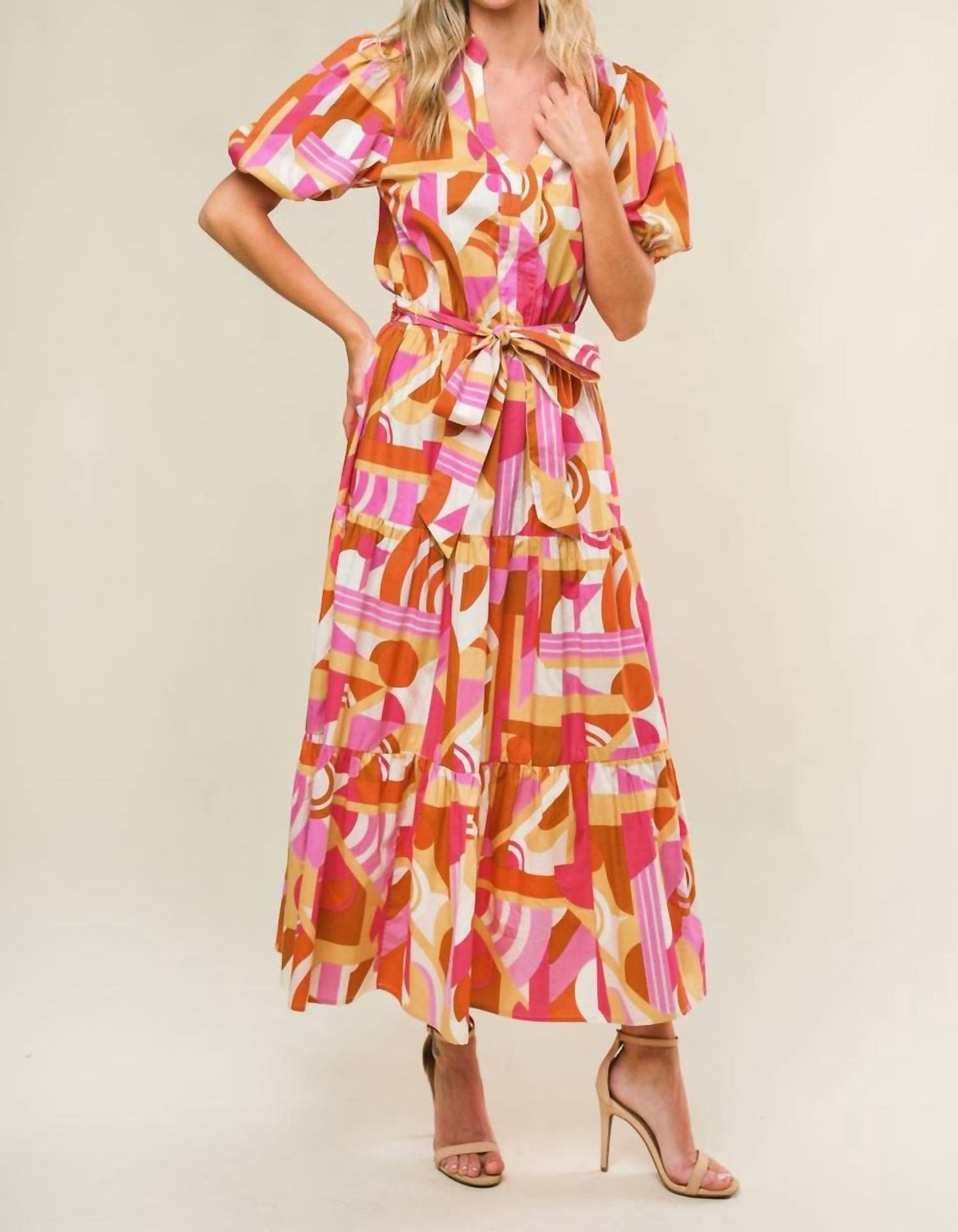 Flying Tomato - Clementine Printed Poplin Puff Sleeve Maxi Dress