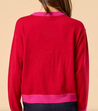 lalavon Two Tone Trim Sweater in red - women's sweater - alternate view