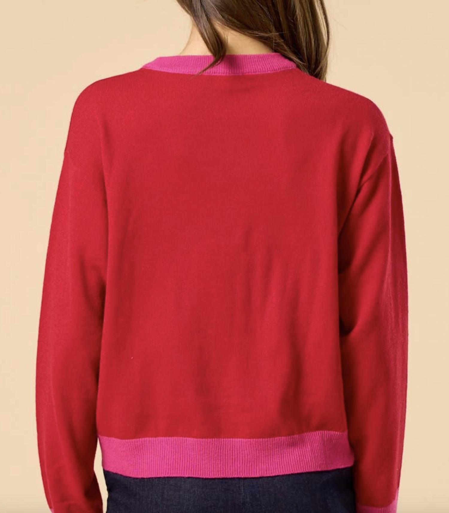 lalavon Two Tone Trim Sweater in red - women's sweater - alternate view