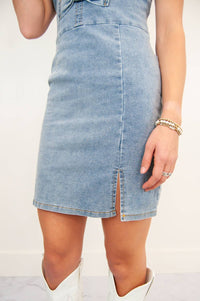 Main Strip - Denim Tube Dress With Bow Detail
