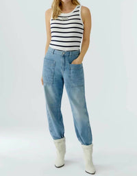 Oui - Striped With Embellished Logo Tank Top