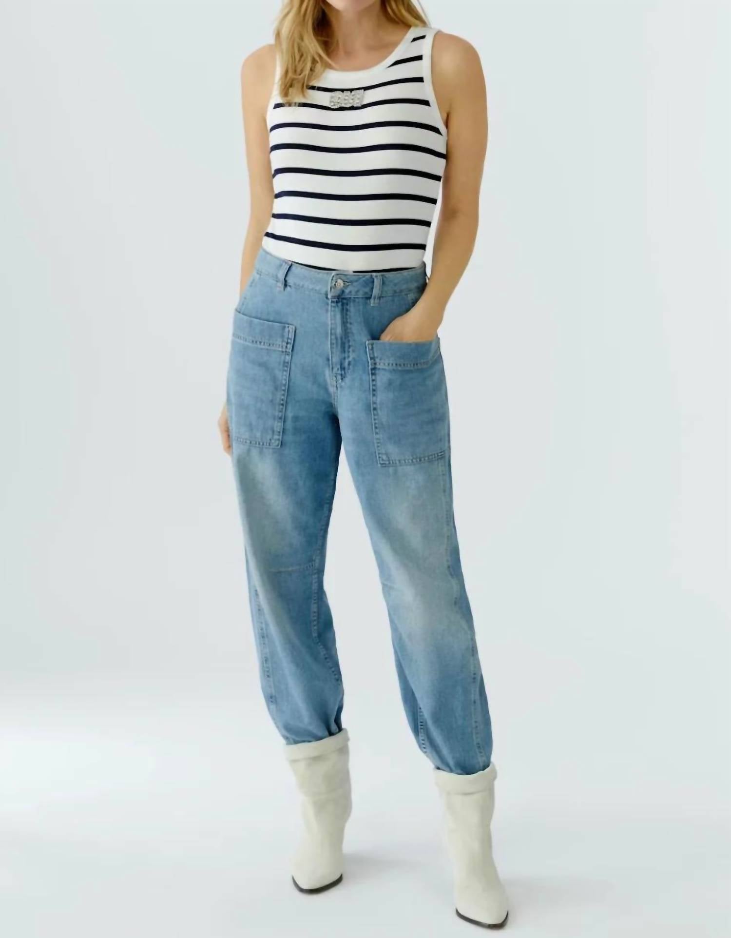 Oui - Striped With Embellished Logo Tank Top