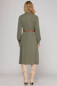 She + Sky - Liv Long Sleeve Button Down Midi Dress