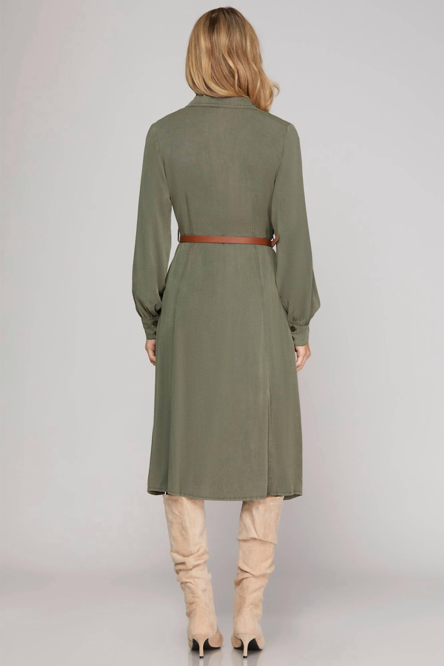 She + Sky - Liv Long Sleeve Button Down Midi Dress