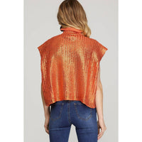 She + Sky - Metallic Foil Short Sleeve Sweater Top