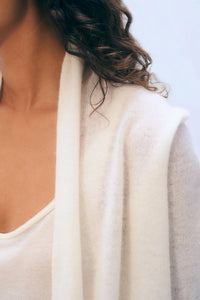 White + Warren Cashmere Mini Trapeze Cardigan Top in soft white - women's cardigan - detail view