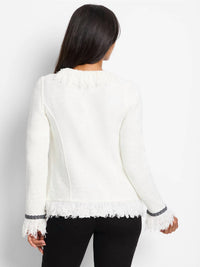 Nic + Zoe Sonia Statement Fringe Mix Knit Jacket in classic cream - women's jacket - alternate view