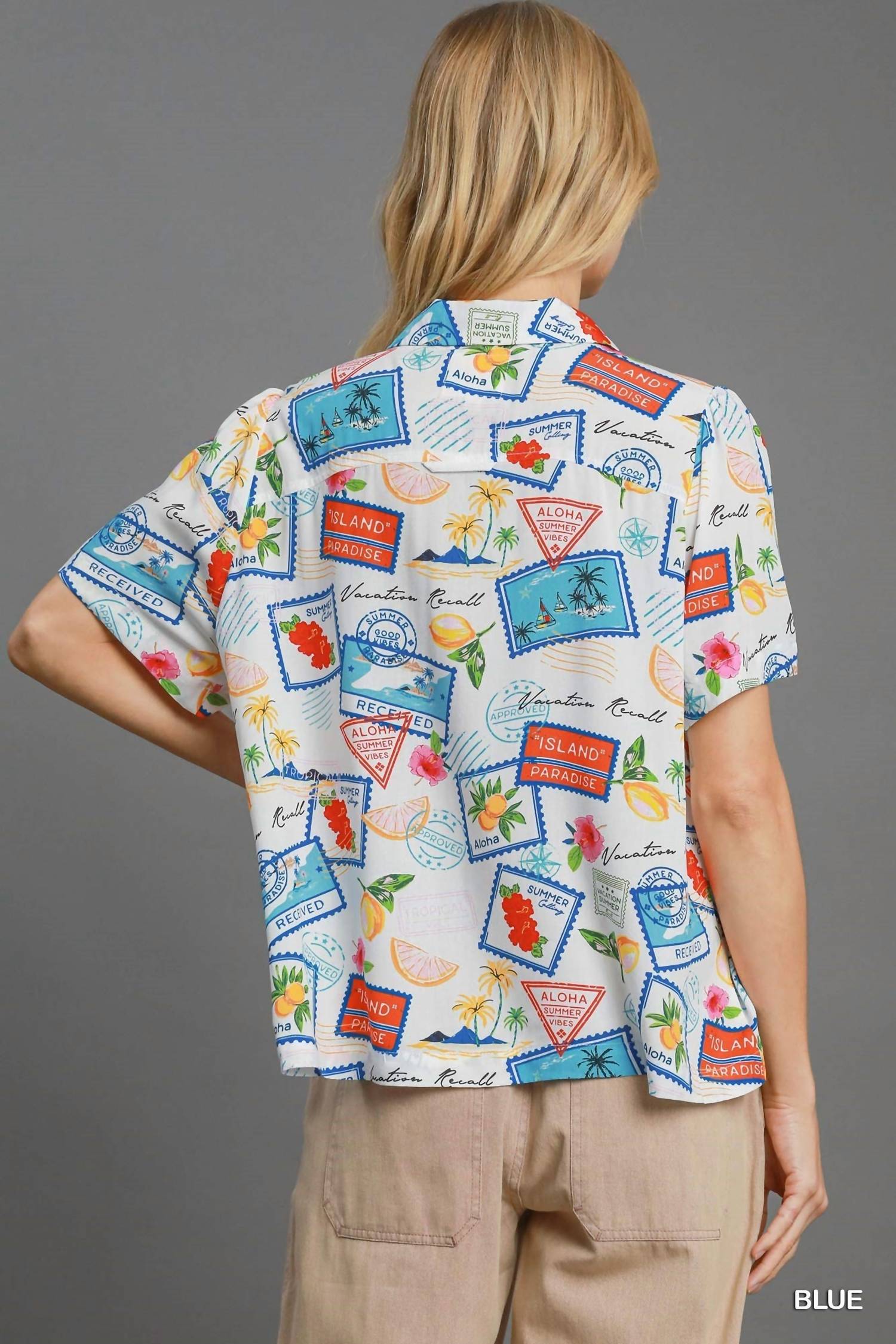 umgee Tropical Resort Print Button-down Top in multicolor - women's shirt - view 4