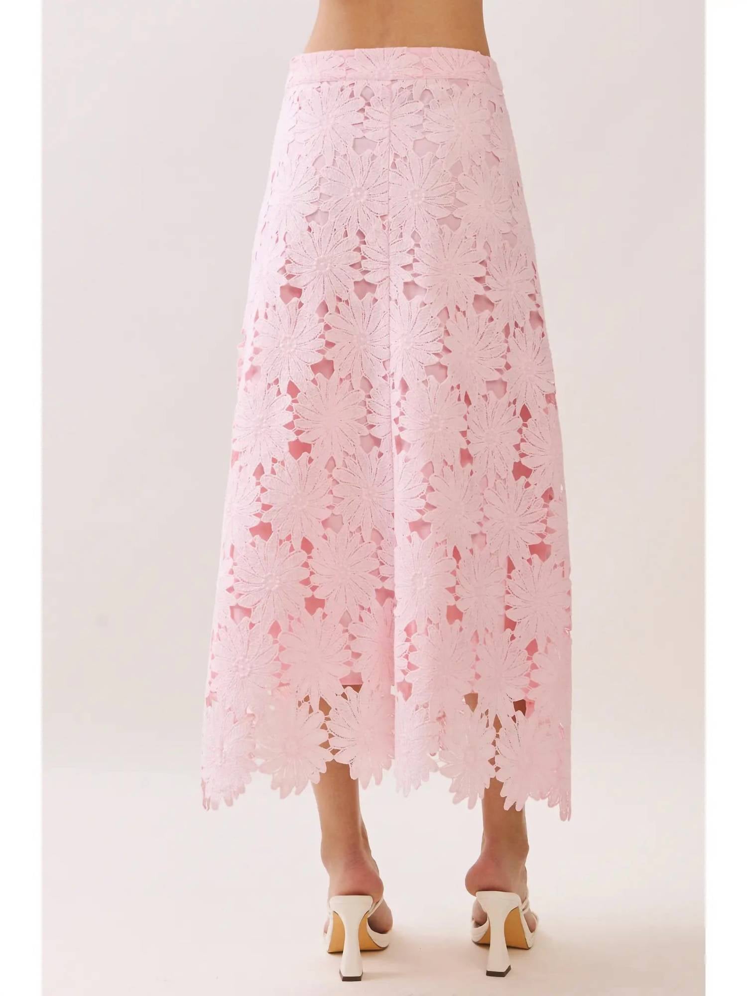 TCEC A-line Floral Lace Midi Skirt in pink - women's skirt - view 4