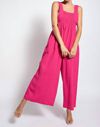 LLOVE Smocked Jumpsuit in hot pink - women's pants - alternate view