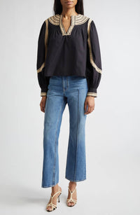 Ulla Johnson Laurenza Long Sleeve Top in noir - women's blouse - view 4