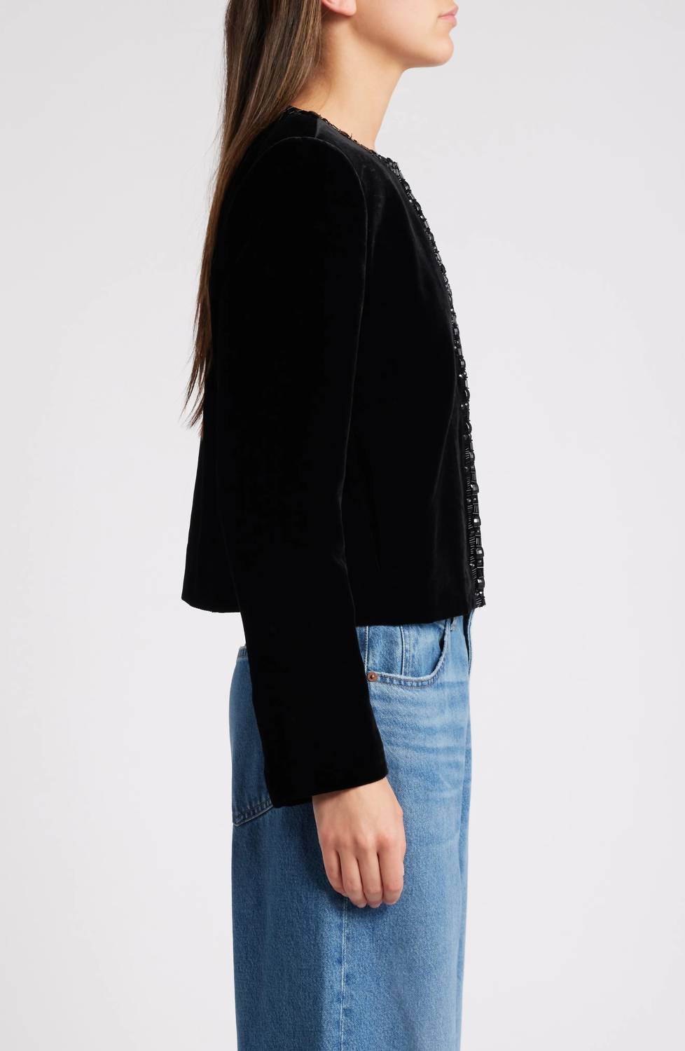 FRAME Velvet Jacket in black - women's jacket - detail view