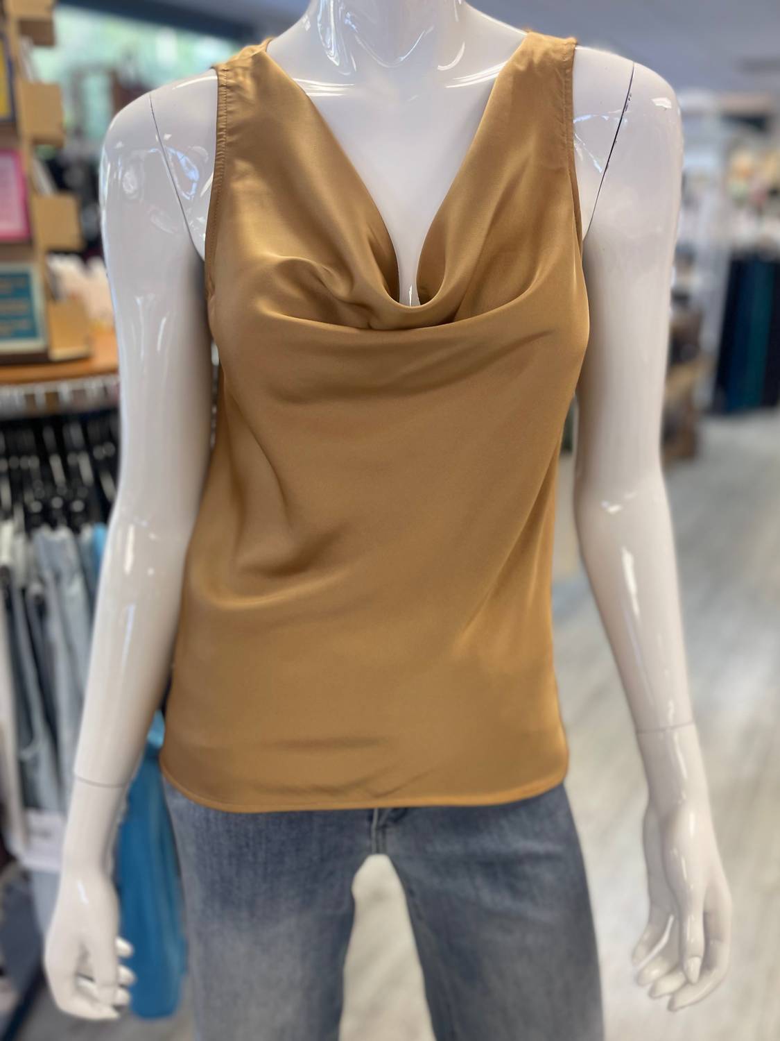 Lavender Brown - Leyla Satin Cowl Neck Top