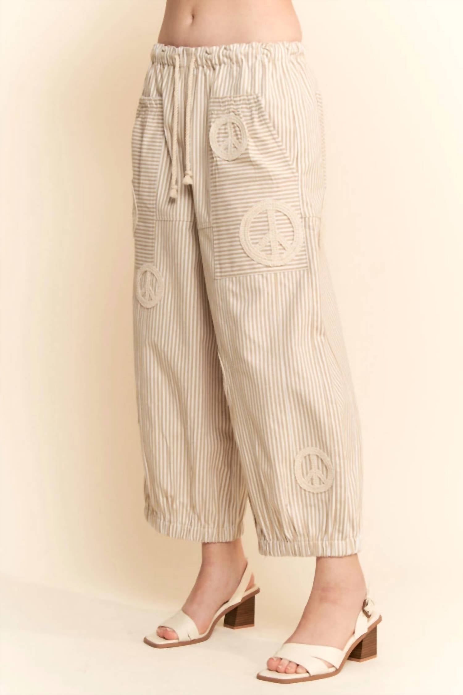 Davi & Dani - Peace Sign Pinstripe Palazzo Pants